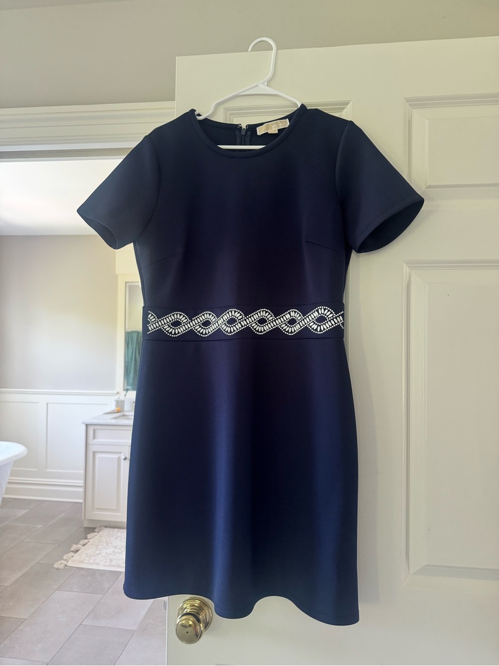 Michael Kors Navy Short-Sleeve Mini Dress with Embellished Waist